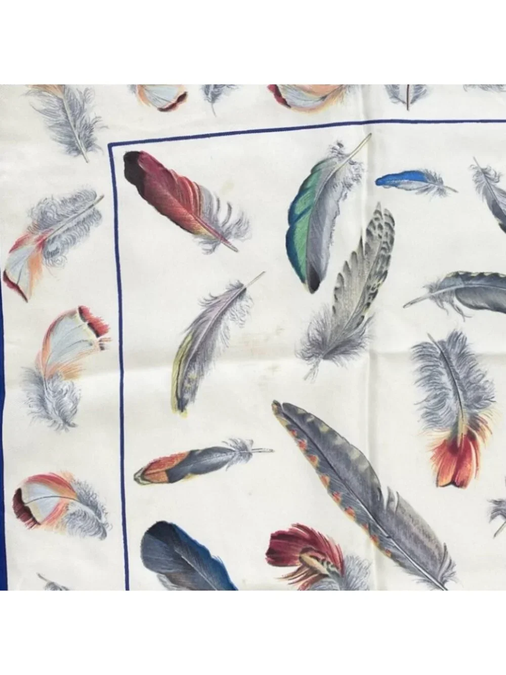 Hermes Carre 90 Plumes Scarf Silk Blue Feather Pattern